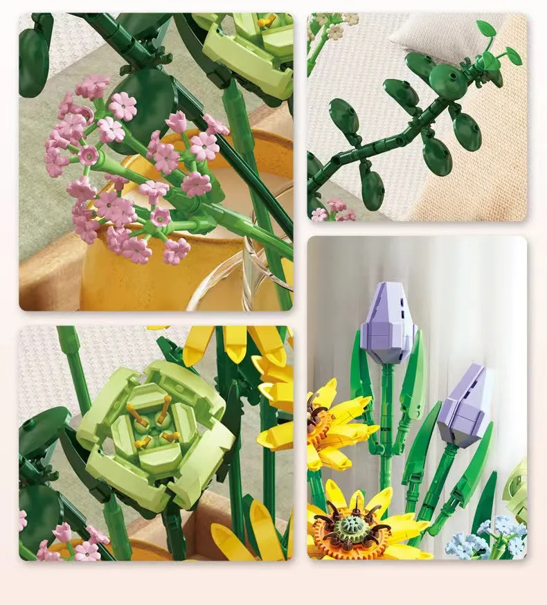 Panlos Blocks Kids Building Toys Bricks Girls Flowers Bouquet Puzzle Home Decor Women Holiday Gift 655001 655002 655007 655008