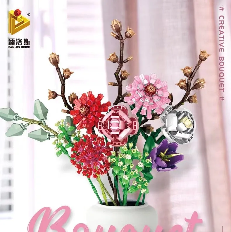 Panlos Blocks Kids Building Toys Bricks Girls Flowers Bouquet Puzzle Home Decor Women Holiday Gift 655001 655002 655007 655008