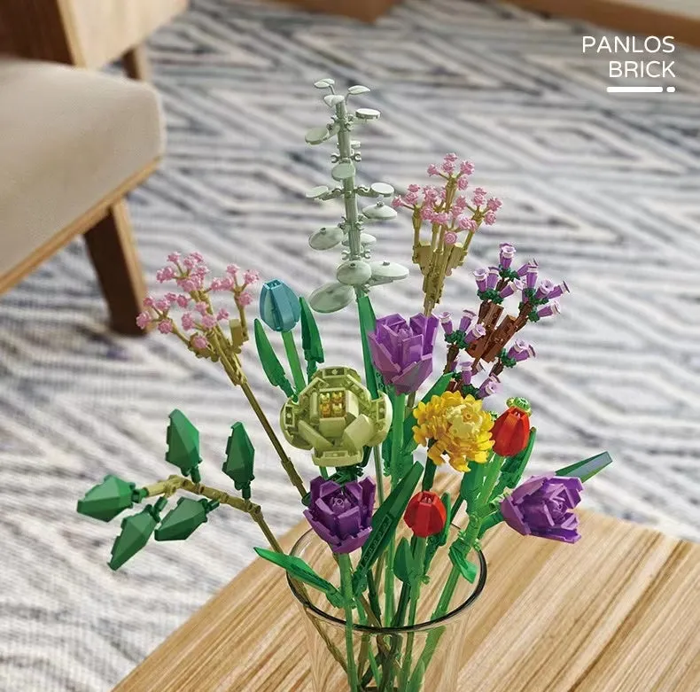 Panlos Blocks Kids Building Toys Bricks Girls Flowers Bouquet Puzzle Home Decor Women Holiday Gift 655001 655002 655007 655008