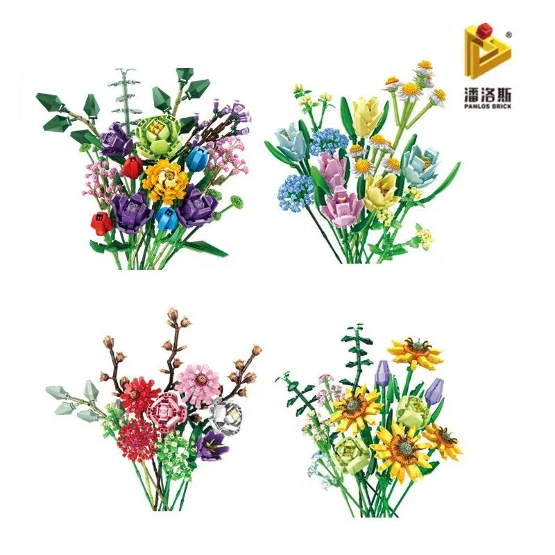 Panlos Blocks Kids Building Toys Bricks Girls Flowers Bouquet Puzzle Home Decor Women Holiday Gift 655001 655002 655007 655008