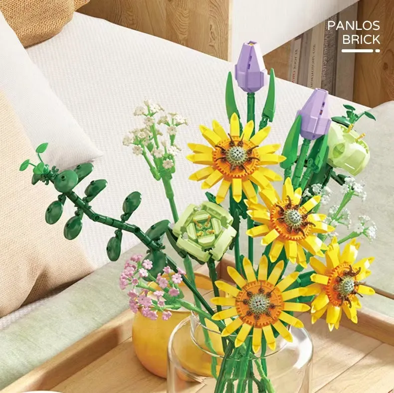 Panlos Blocks Kids Building Toys Bricks Girls Flowers Bouquet Puzzle Home Decor Women Holiday Gift 655001 655002 655007 655008