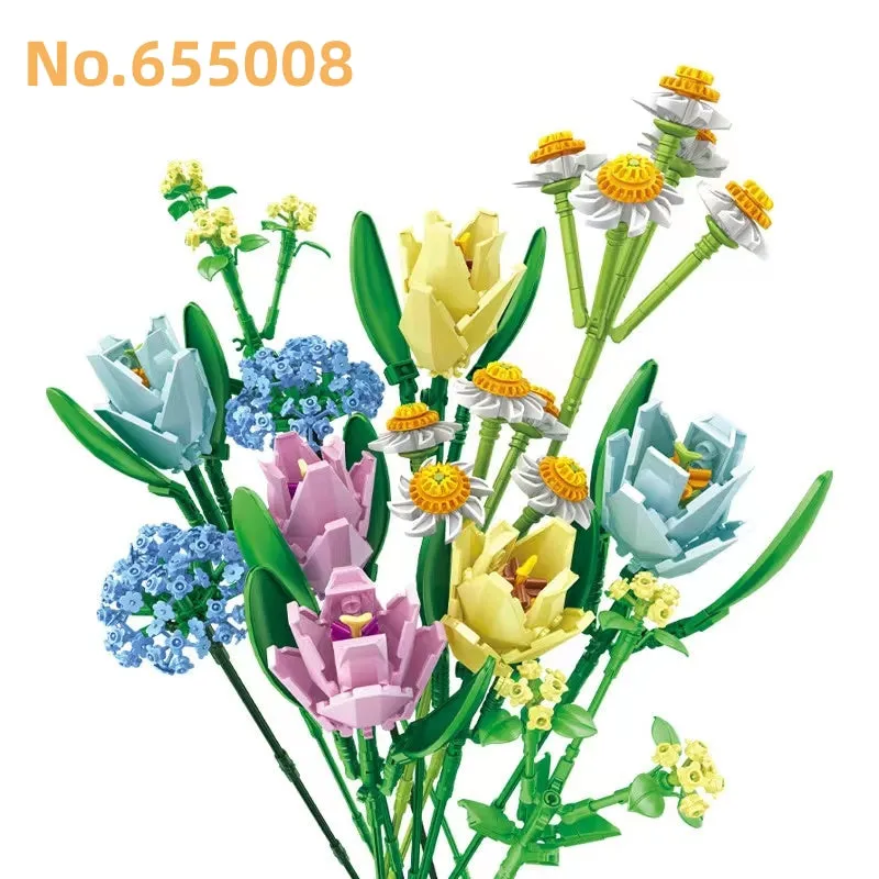 Panlos Blocks Kids Building Toys Bricks Girls Flowers Bouquet Puzzle Home Decor Women Holiday Gift 655001 655002 655007 655008
