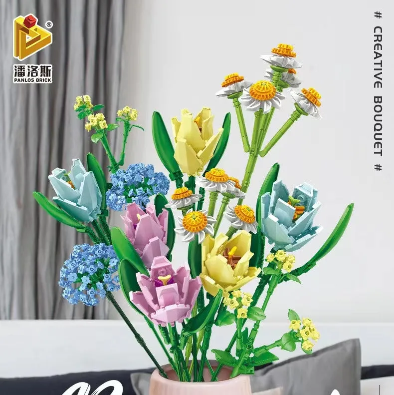 Panlos Blocks Kids Building Toys Bricks Girls Flowers Bouquet Puzzle Home Decor Women Holiday Gift 655001 655002 655007 655008
