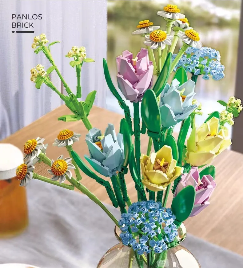 Panlos Blocks Kids Building Toys Bricks Girls Flowers Bouquet Puzzle Home Decor Women Holiday Gift 655001 655002 655007 655008
