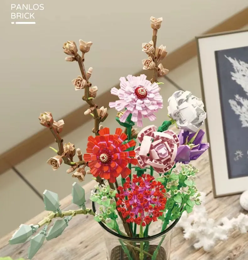 Panlos Blocks Kids Building Toys Bricks Girls Flowers Bouquet Puzzle Home Decor Women Holiday Gift 655001 655002 655007 655008