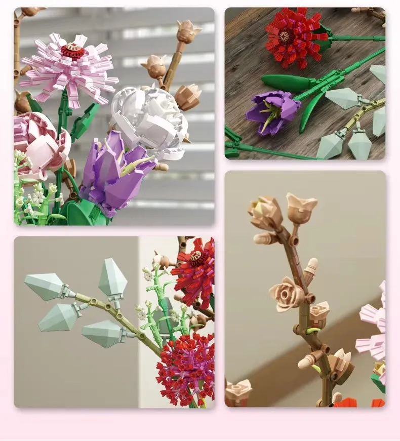 Panlos Blocks Kids Building Toys Bricks Girls Flowers Bouquet Puzzle Home Decor Women Holiday Gift 655001 655002 655007 655008