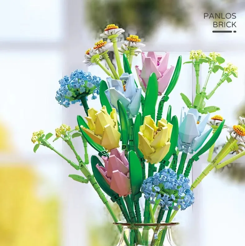 Panlos Blocks Kids Building Toys Bricks Girls Flowers Bouquet Puzzle Home Decor Women Holiday Gift 655001 655002 655007 655008