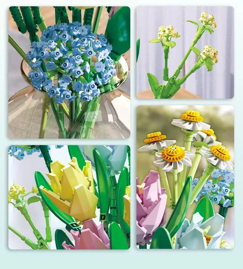 Panlos Blocks Kids Building Toys Bricks Girls Flowers Bouquet Puzzle Home Decor Women Holiday Gift 655001 655002 655007 655008