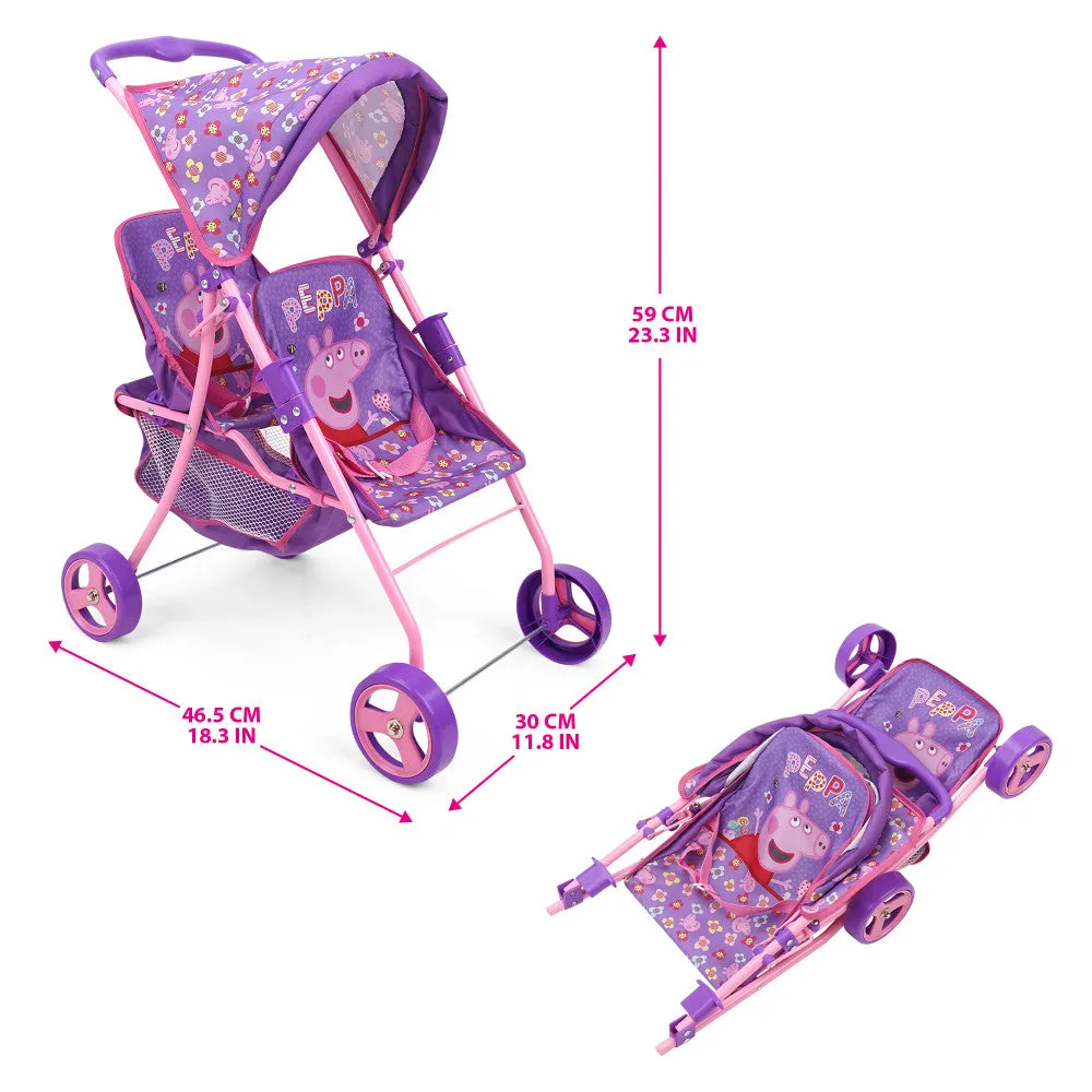 Peppa Pig Floral Twin Doll Stroller - Pink & Purple, Ages 3 