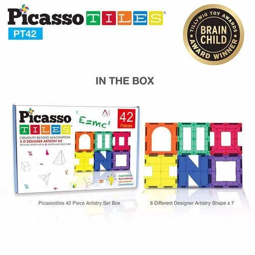 PicassoTiles 3D Magnetic Building Block Tiles PT42 - 42 Piece Set