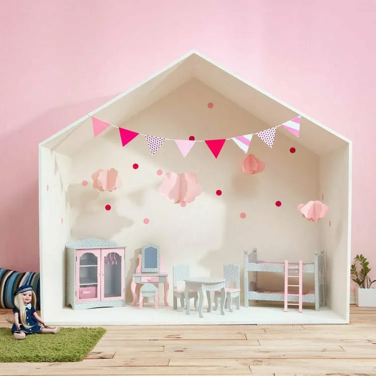 Polka Dots Princess Double Bunk Bed for 18" Dolls - Gray