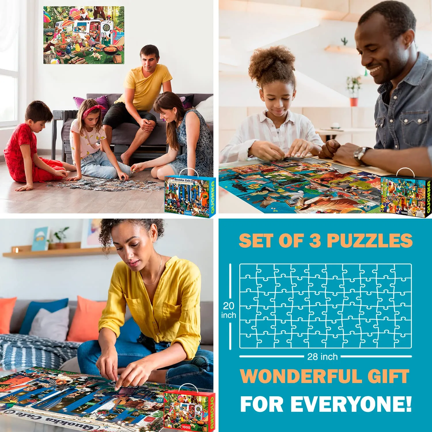 QUOKKA Jigsaw Puzzles 1000 Pieces for Adults and Up- Set of 3 Puzzles for Men and Women - Funny Animals for Kids Ages 8-12 and Up - Colourful Game with Cats Dogs Pets for Family