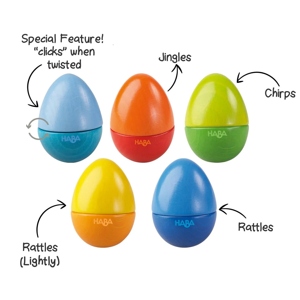 Set of 5 Wooden Musical Eggs by Haba