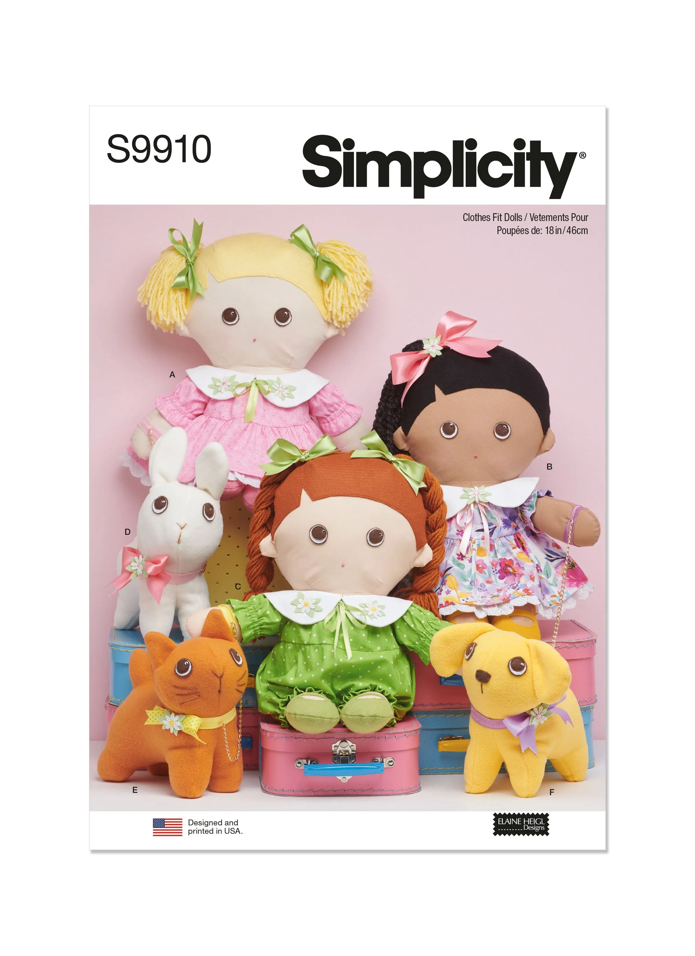 Simplicity Sewing Pattern 9910 Plush dolls and plush pets By Elaine Heigl Designs