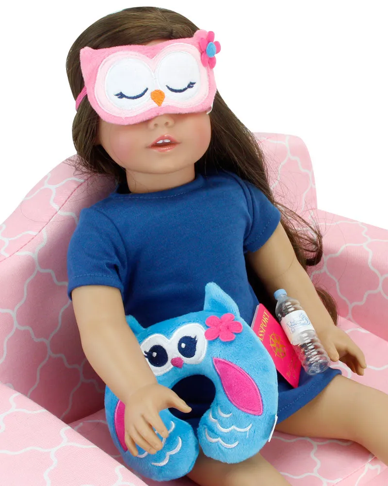 Sophia’s by Teamson Kids 18" Doll Holiday Travel Suitcase 7 Pcs Set with Sleeping Mask, Neck Pillow, Tablet, Passport, Luggage Tag and Water Bottle