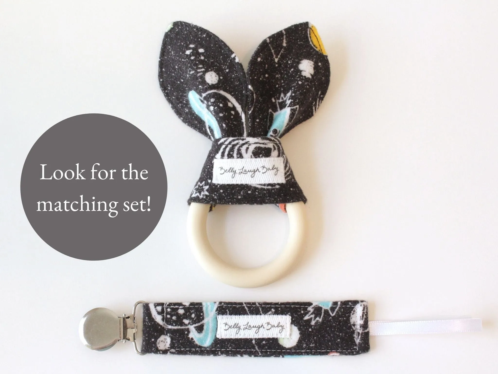 Space Galaxy Silicone Bunny Ear Teether | Gender Neutral Baby Shower Gift Sensory Toy | CPSC Compliant