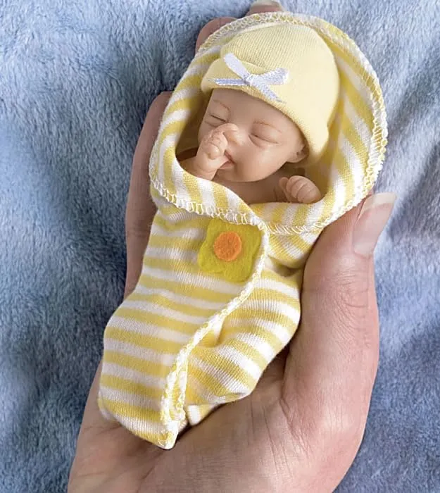 The Ashton - Drake Galleries Bundle Of Sunshine Issue #3 Hand-Painted Lifelike Pint-Sized Sweet-As-Can-Be Babies  Miniature Baby Doll by Sherry Rawn 4-inches