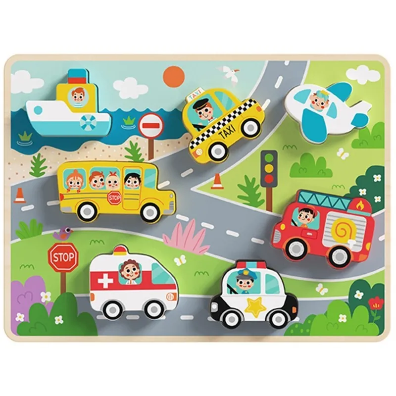 Tooky Toy Wooden Chunky Puzzle - Vehicles