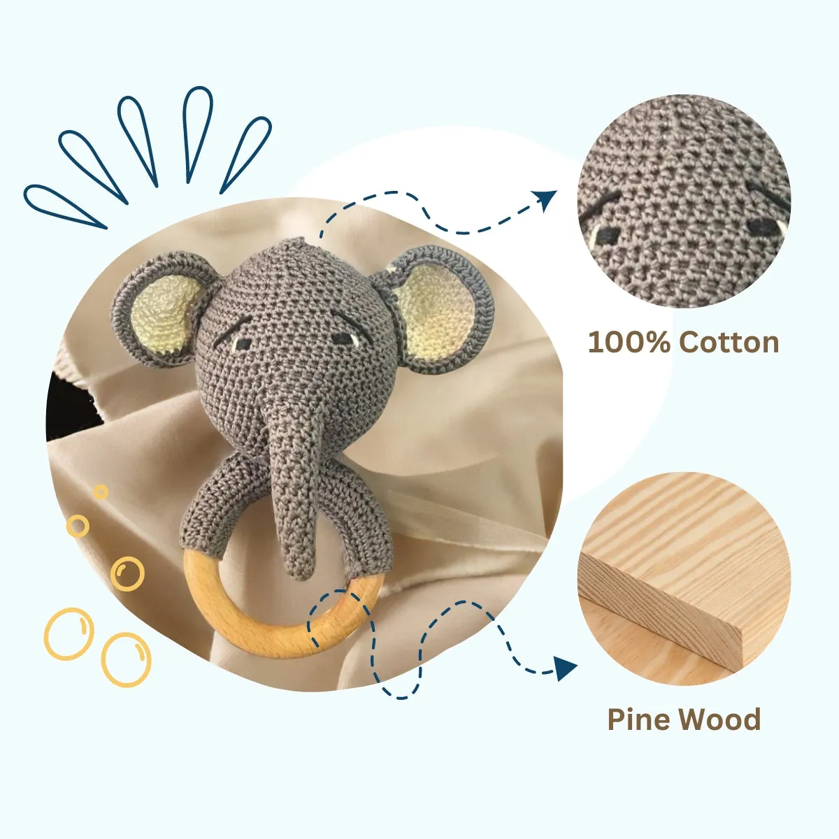 TOYPENTER Baby Rattle for Newborn, Crochet Elephant Rattle/Soft Toys for Newborns/Infants/Kids & Babies