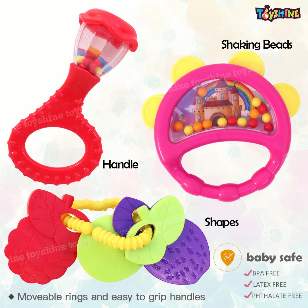 Toyshine Pack of 6 Rattle Set for New Born Babies - Non Toxic