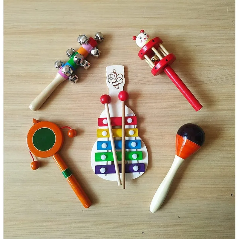 Wooden Rattles for Baby - Rattles Set of 5 pcs -Non toxic Multicolor