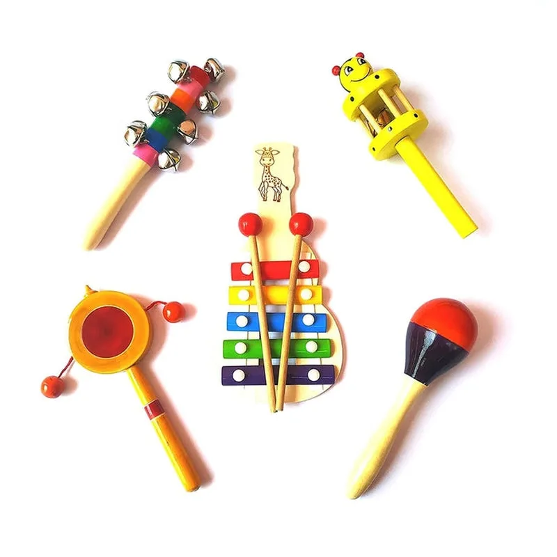 Wooden Rattles for Baby - Rattles Set of 5 pcs -Non toxic Multicolor