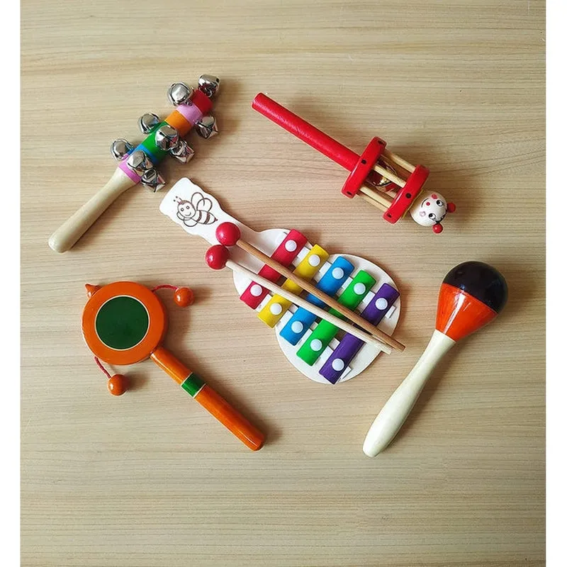 Wooden Rattles for Baby - Rattles Set of 5 pcs -Non toxic Multicolor