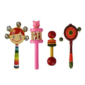 Wooden Rattles for New Born Babies- Pack of 4 pcs (multicolor)